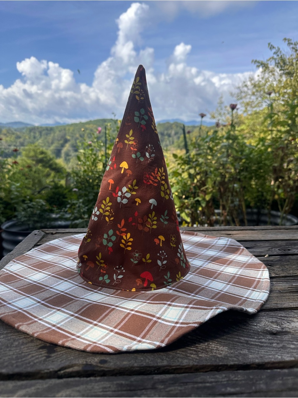 Autumn Mushroom Print Brown Witch Hat - Seasonal Women’s Hat